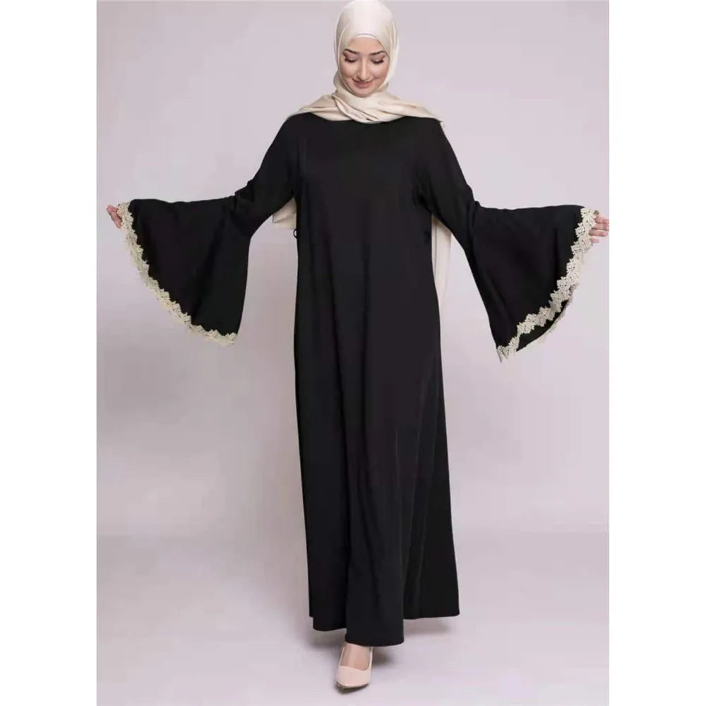 Elegant Muslim Women Long Dress Flare Sleeve Arabic Abaya Islamic Clothing Ramadan Maxi Robe Gown Kaftan Middle East Loose