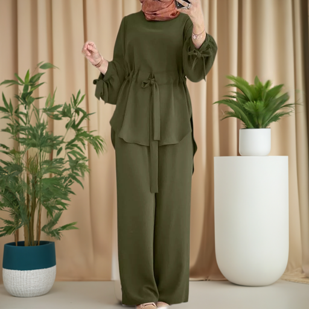 ZANZEA Muslim Women Matching Sets Long Sleeve Solid Color Tops And Loose Pant Suits Elegant Fashion Casual Tracksuit Kaftan 2023